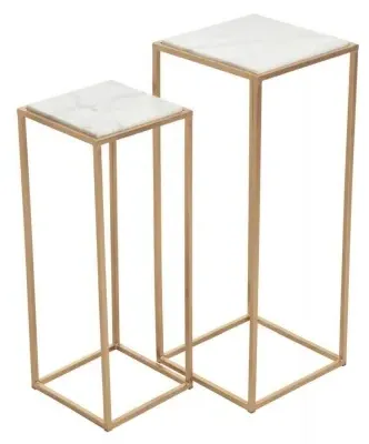 Mandoli Set of 2 Square Side Tables - White, Marble image