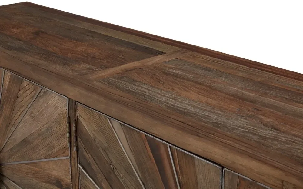 Midas Industrial 4 Door Extra Large Sideboard - Brown, Elm Wood