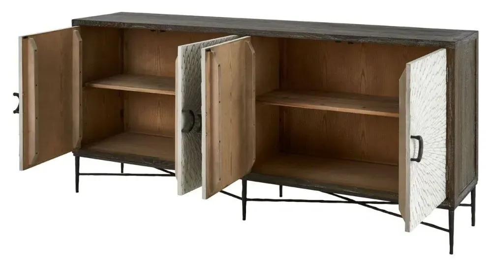 Milan Starburst 4 Door Extra Large Sideboard - Grey, Elm Wood