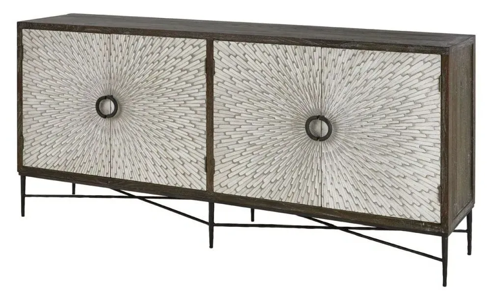 Milan Starburst 4 Door Extra Large Sideboard - Grey, Elm Wood