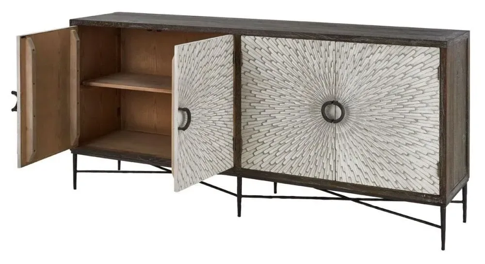 Milan Starburst 4 Door Extra Large Sideboard - Grey, Elm Wood