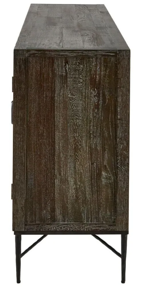 Milan Starburst 4 Door Extra Large Sideboard - Grey, Elm Wood