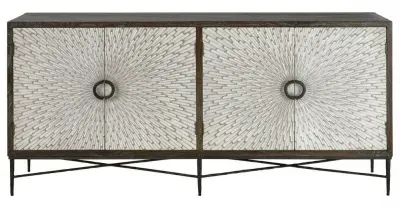 Milan Starburst 4 Door Extra Large Sideboard - Grey, Elm Wood