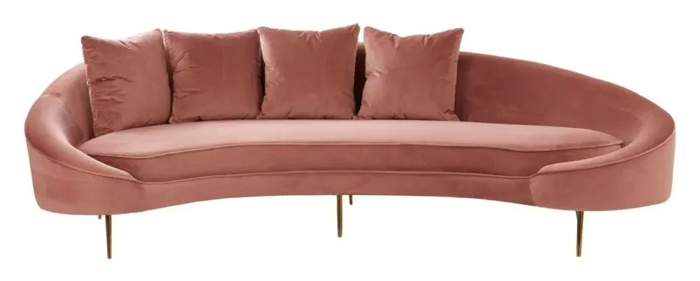 Osdin 4-Seater Sofa with Curved Backrest - Salmon Pink, Velvet