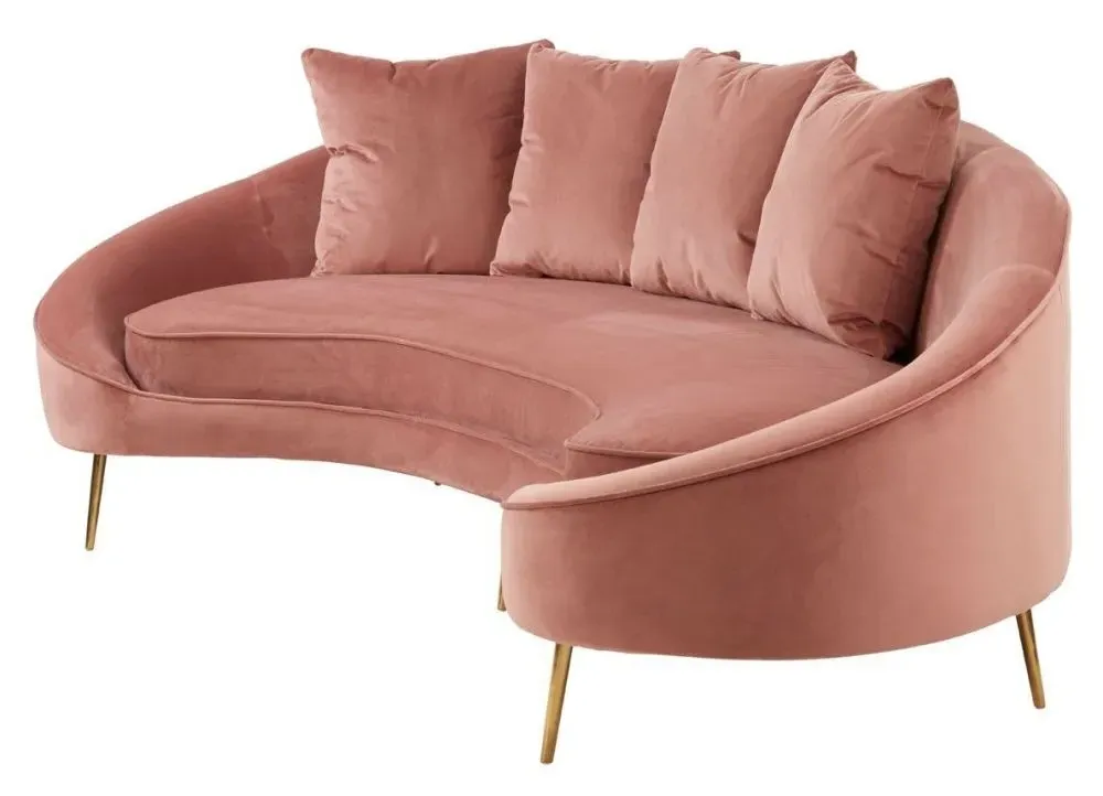 Osdin 4-Seater Sofa with Curved Backrest - Salmon Pink, Velvet