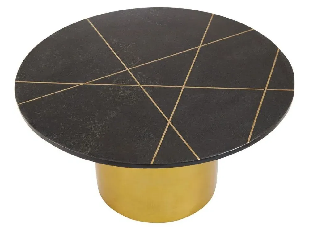 Rabia Round Coffee Table - Black, Marble