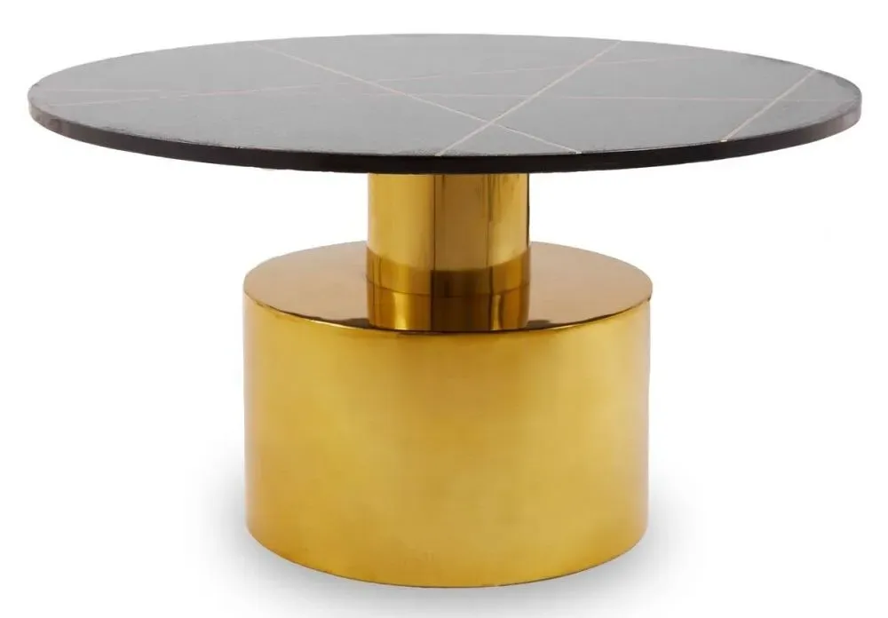Rabia Round Coffee Table - Black, Marble