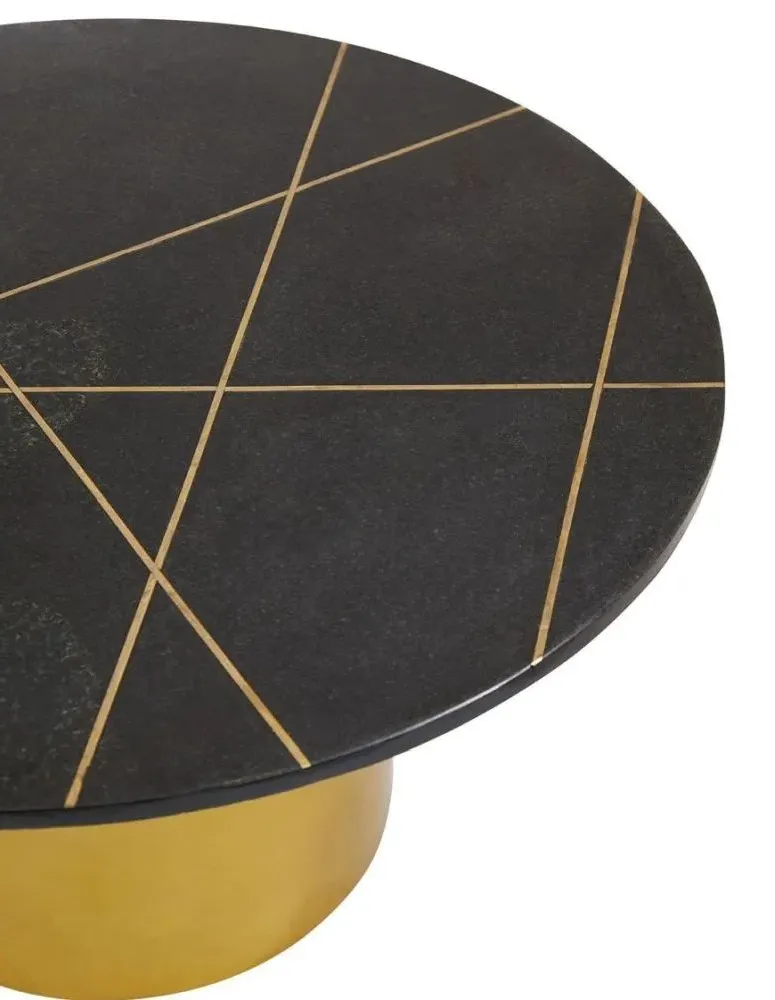 Rabia Round Coffee Table - Black, Marble