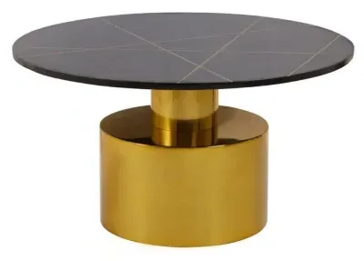 Rabia Round Coffee Table - Black, Marble image