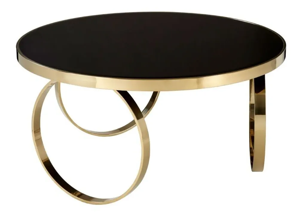 Ragusa Large Round Coffee Table with Ring Base - Black, Glass