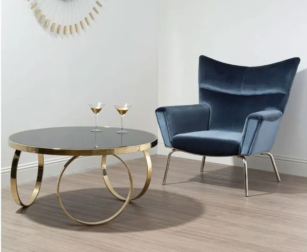 Ragusa Large Round Coffee Table with Ring Base - Black, Glass