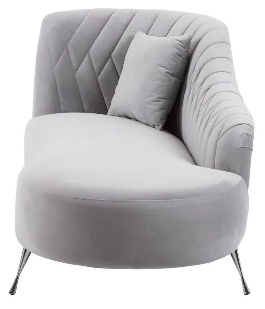 Rene Right Arm Lounge Chaise - Grey, Velvet