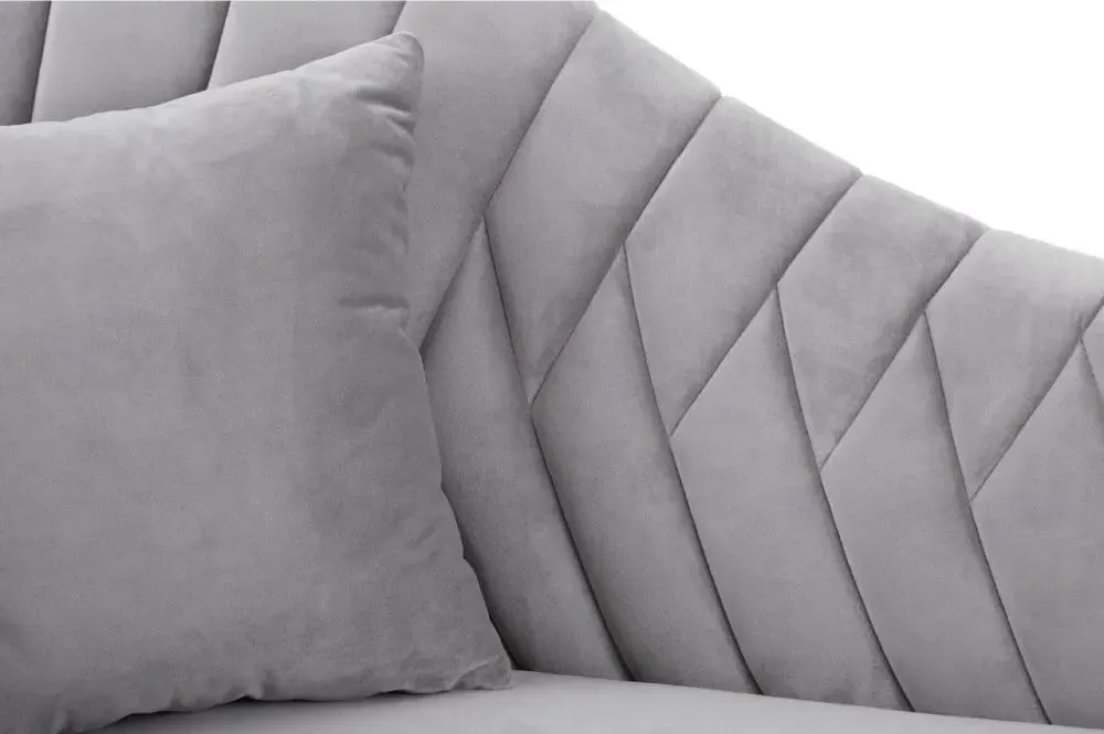 Rene Right Arm Lounge Chaise - Grey, Velvet