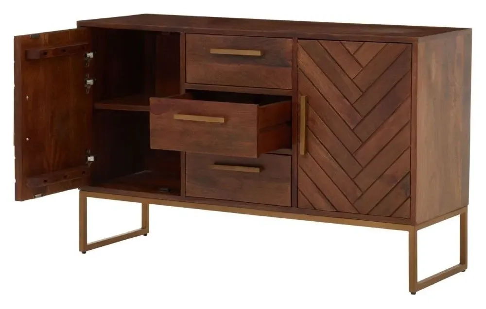 Ridge 2 Door Sideboard with Herringbone Pattern - Brown, Mango Wood