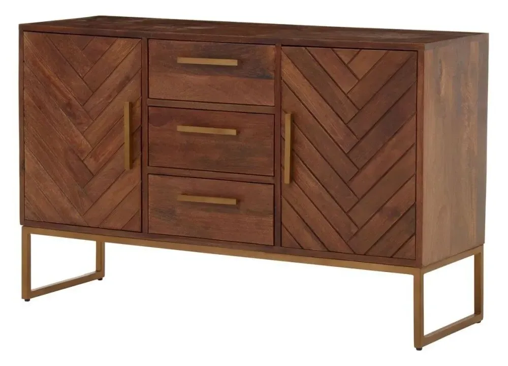 Ridge 2 Door Sideboard with Herringbone Pattern - Brown, Mango Wood