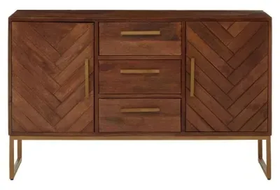 Ridge 2 Door Sideboard with Herringbone Pattern - Brown, Mango Wood
