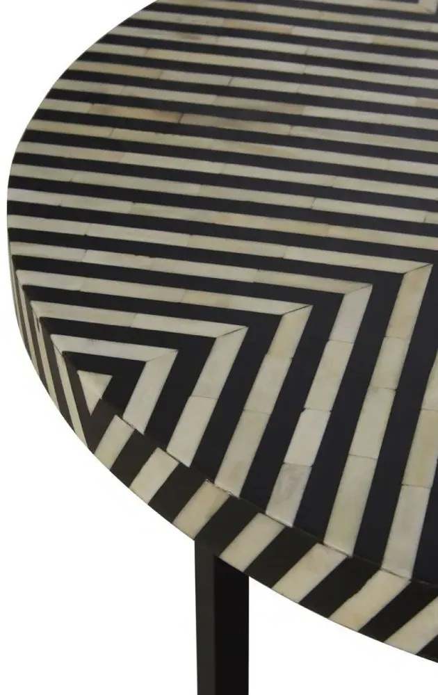Round Coffee Table with Cross Base - Black, Bone Inlay