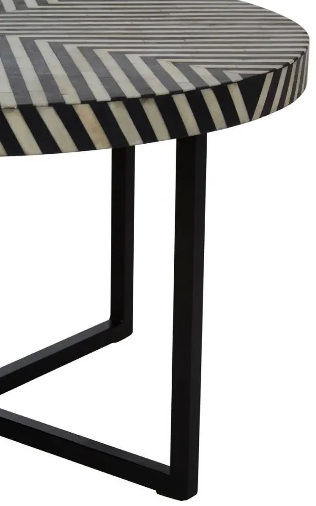 Round Coffee Table with Cross Base - Black, Bone Inlay