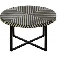 Round Coffee Table with Cross Base - Black, Bone Inlay