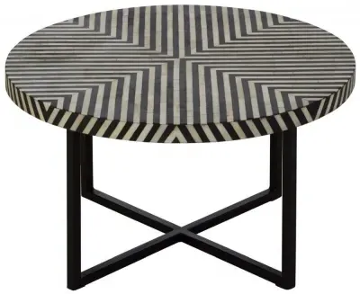 Round Coffee Table with Cross Base - Black, Bone Inlay image