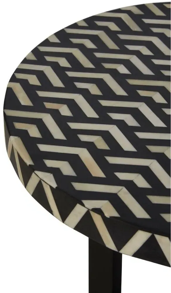 Round Side Table with Bone Inlay - Black