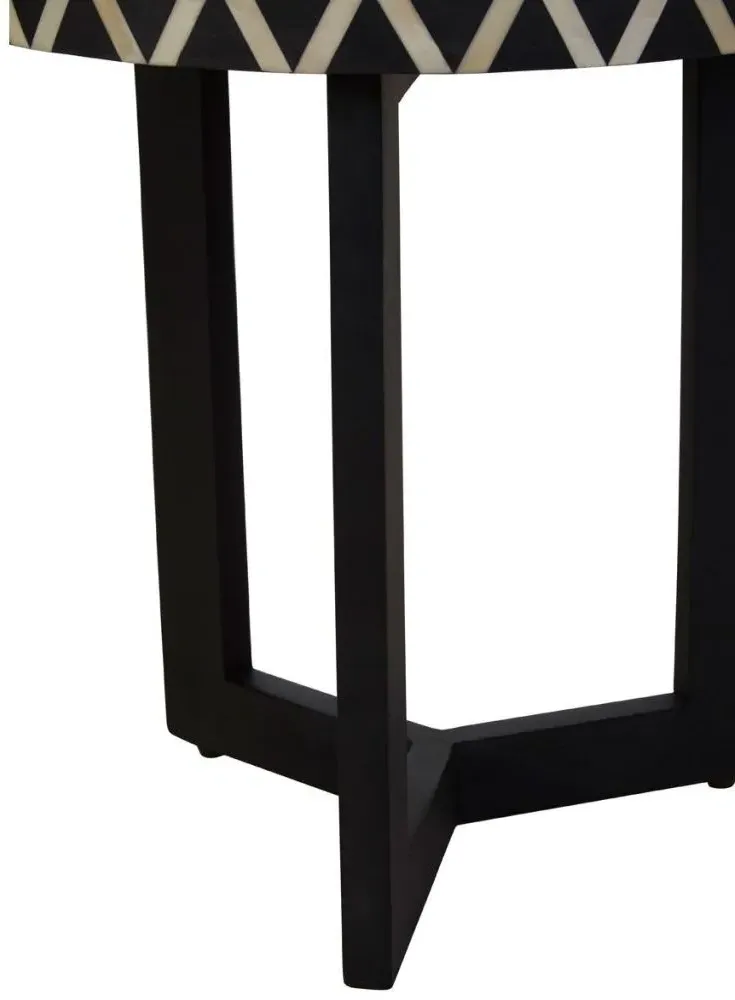 Round Side Table with Bone Inlay - Black