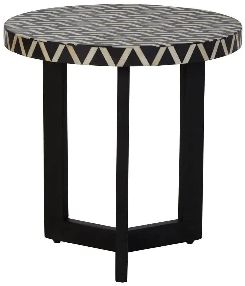 Round Side Table with Bone Inlay - Black