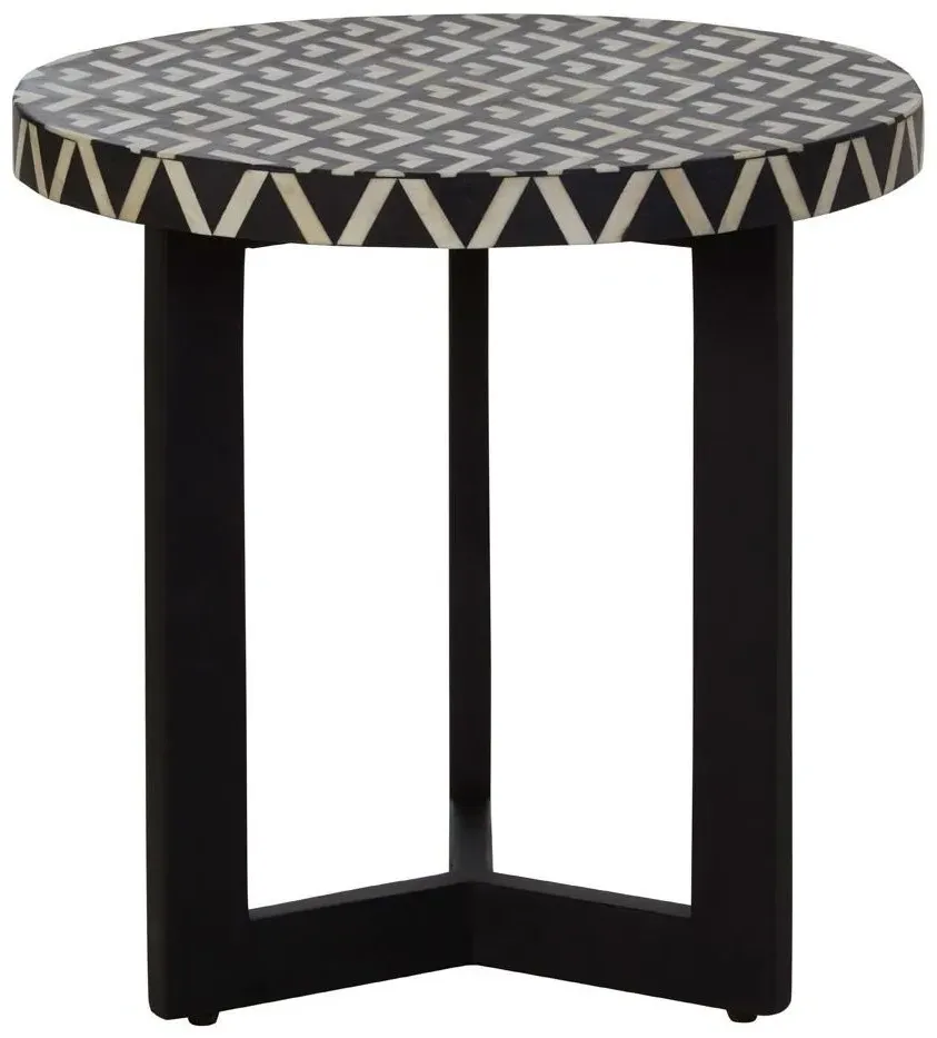 Round Side Table with Bone Inlay - Black