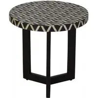 Round Side Table with Bone Inlay - Black