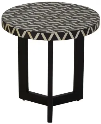 Round Side Table with Bone Inlay - Black