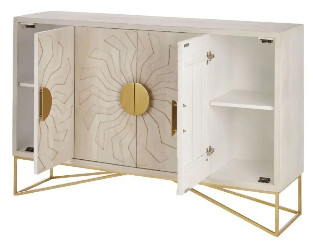 Sadras 4 Door Sideboard - Whitewash, Mango Wood