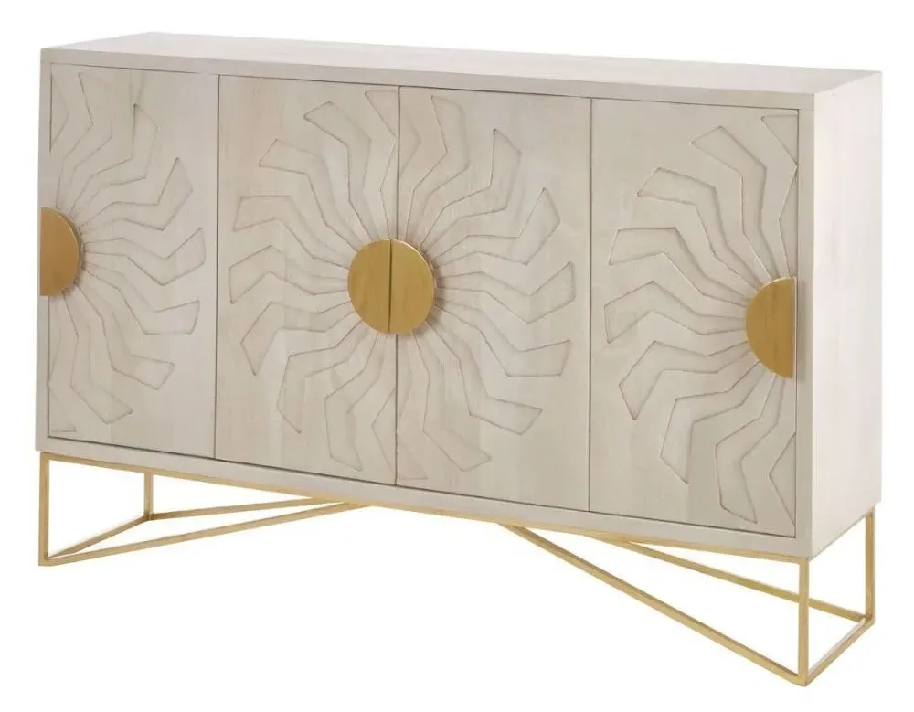 Sadras 4 Door Sideboard - Whitewash, Mango Wood