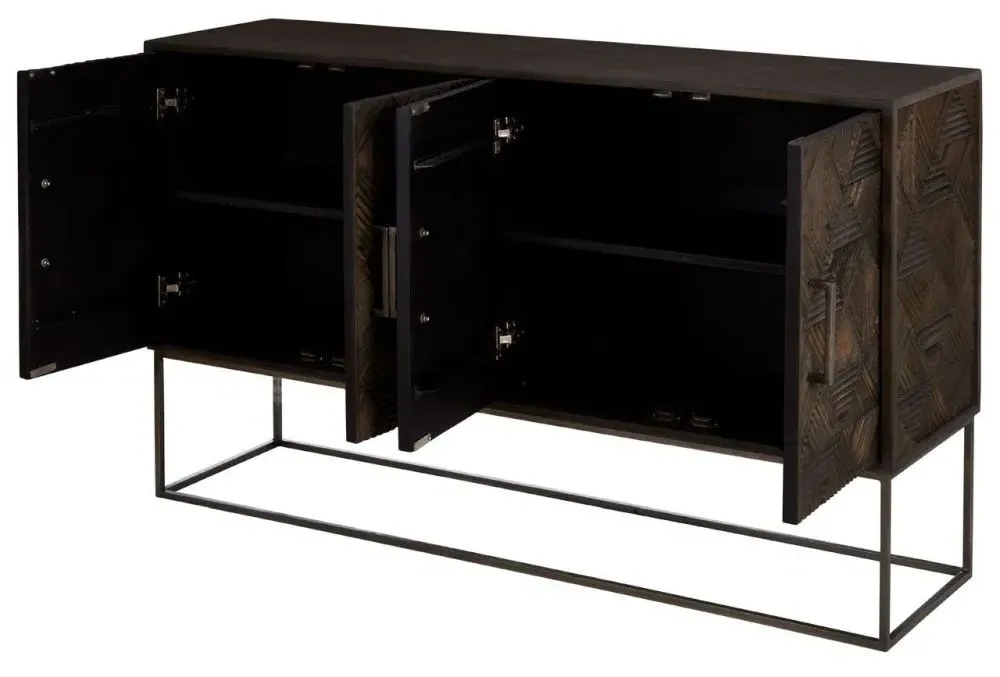 Saira 4 Door Sideboard - Metallic Antique Brass, Mango Wood