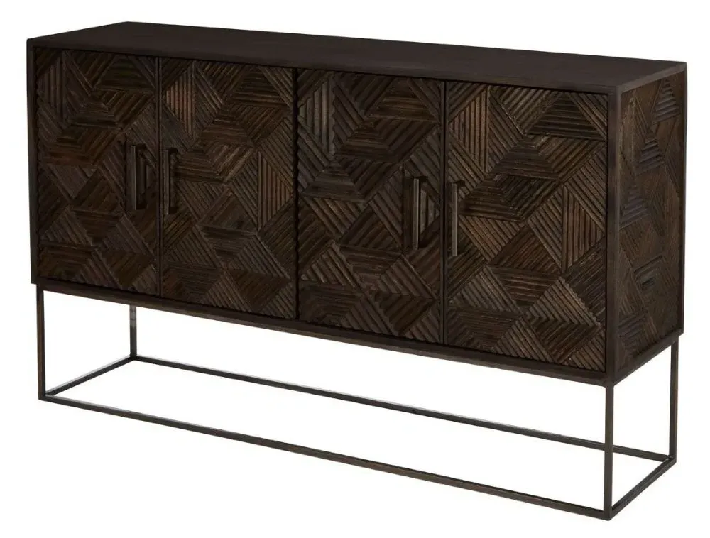 Saira 4 Door Sideboard - Metallic Antique Brass, Mango Wood