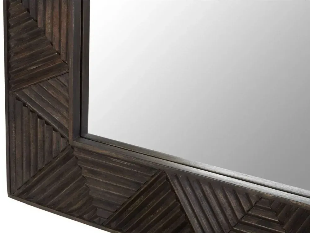 Saira Carved Square Wall Mirror - Grey, Mango Wood