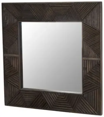 Saira Carved Square Wall Mirror - Grey, Mango Wood image