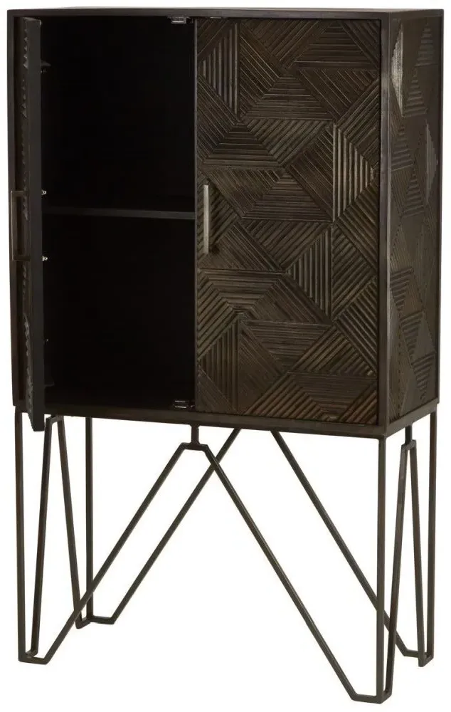 Saira Mango Wood Carved 2 Door Hall Cabinet - Grey