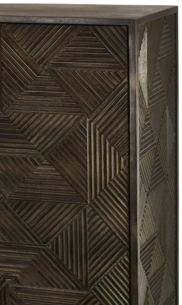 Saira Mango Wood Carved 2 Door Hall Cabinet - Grey