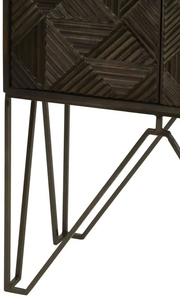 Saira Mango Wood Carved 2 Door Hall Cabinet - Grey