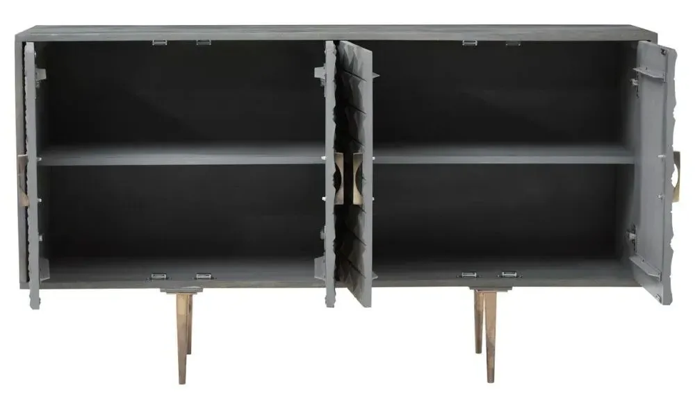 Siro Geometric 4 Door Sideboard - Grey, Mango Wood