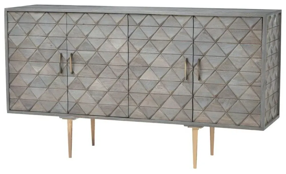 Siro Geometric 4 Door Sideboard - Grey, Mango Wood