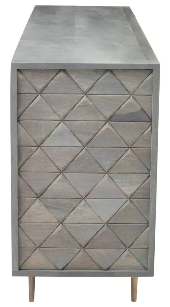 Siro Geometric 4 Door Sideboard - Grey, Mango Wood