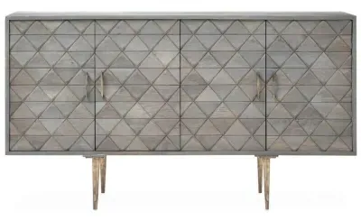 Siro Geometric 4 Door Sideboard - Grey, Mango Wood