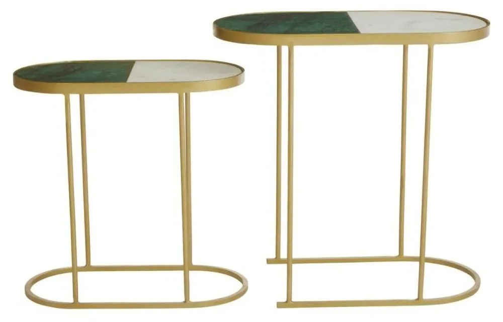 Suar Round Nest of 2 Tables - Gold, Marble