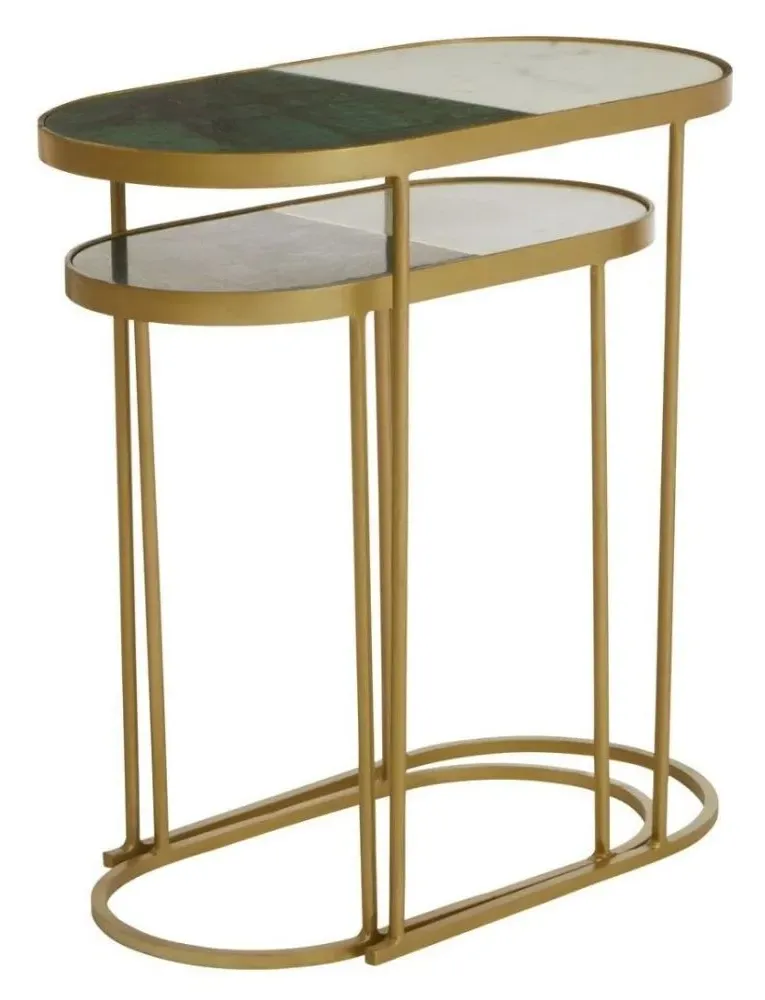 Suar Round Nest of 2 Tables - Gold, Marble