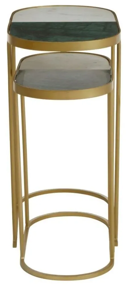 Suar Round Nest of 2 Tables - Gold, Marble