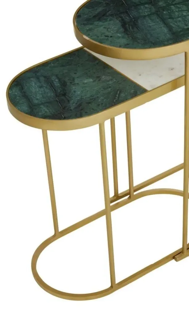 Suar Round Nest of 2 Tables - Gold, Marble