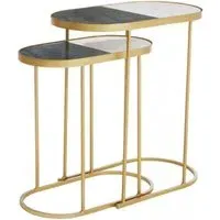 Suar Round Nest of 2 Tables - Gold, Marble