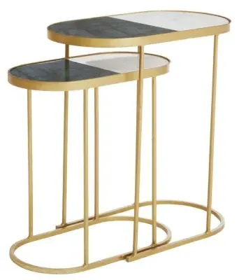 Suar Round Nest of 2 Tables - Gold, Marble