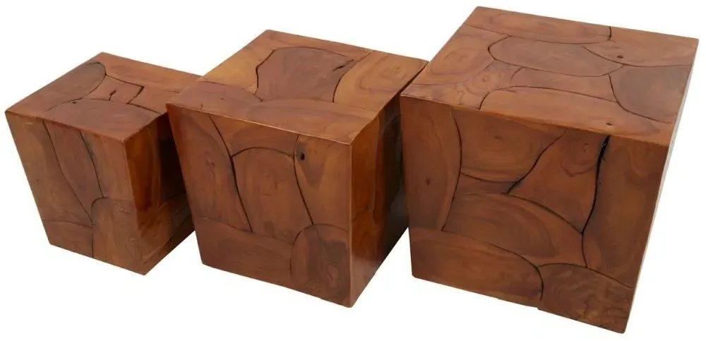 Surak Set of 3 Teak Root Stools - Brown